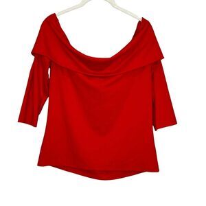 Anthropologie Top Womens Large Off Shoulder 3/4 Sleeve Drape Neck Pullover